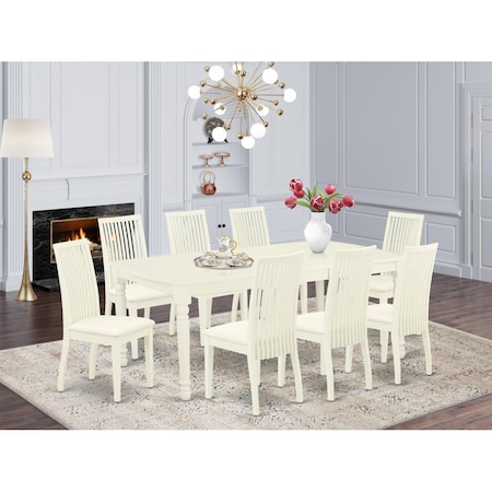 East West Furniture 9 Piece Dover Dining Set - Linen White DOIP9-LWH-C